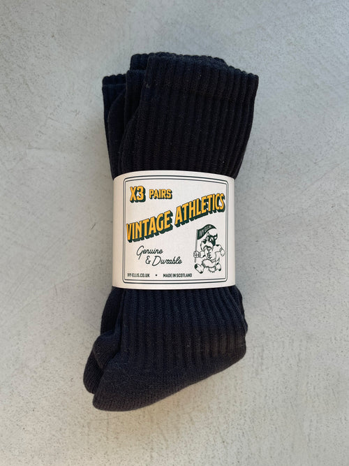 The Vintage Athletic Triple Pack | Men's Crew Socks - Black in sock wrap
