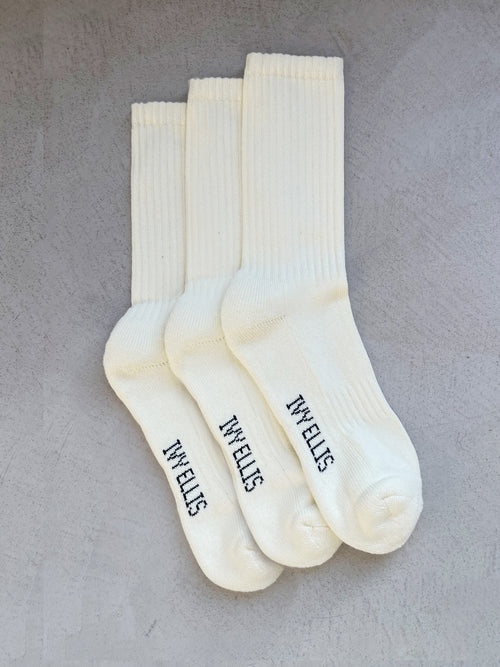 The Vintage Athletic Triple Pack | Men's Crew Socks - Cream by Ivy Ellis Socks
