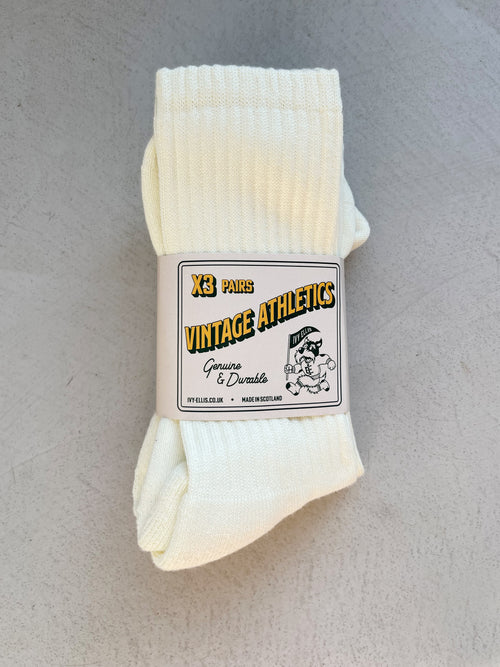 The Vintage Athletic Triple Pack | Men's Crew Socks - Cream in sock wrap