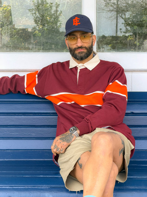 The Mayday in Bordo and Orange | Unisex Rugby Shirt