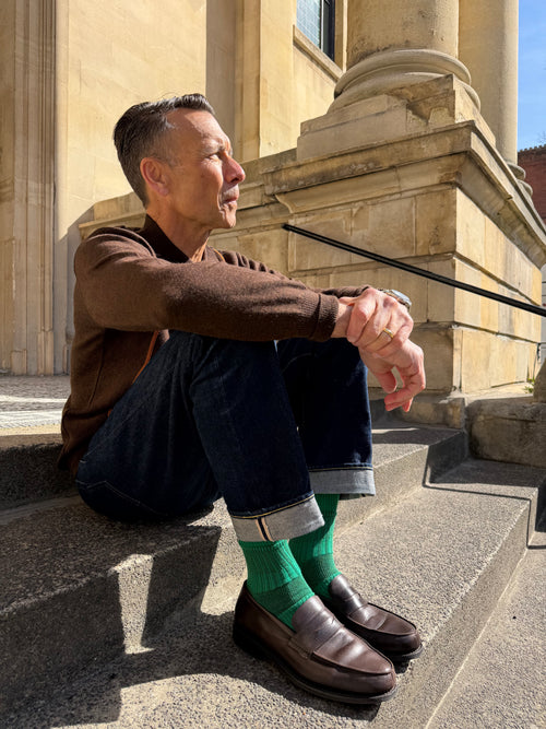 The Boro Patchwork Green | Men's Crew Length Socks