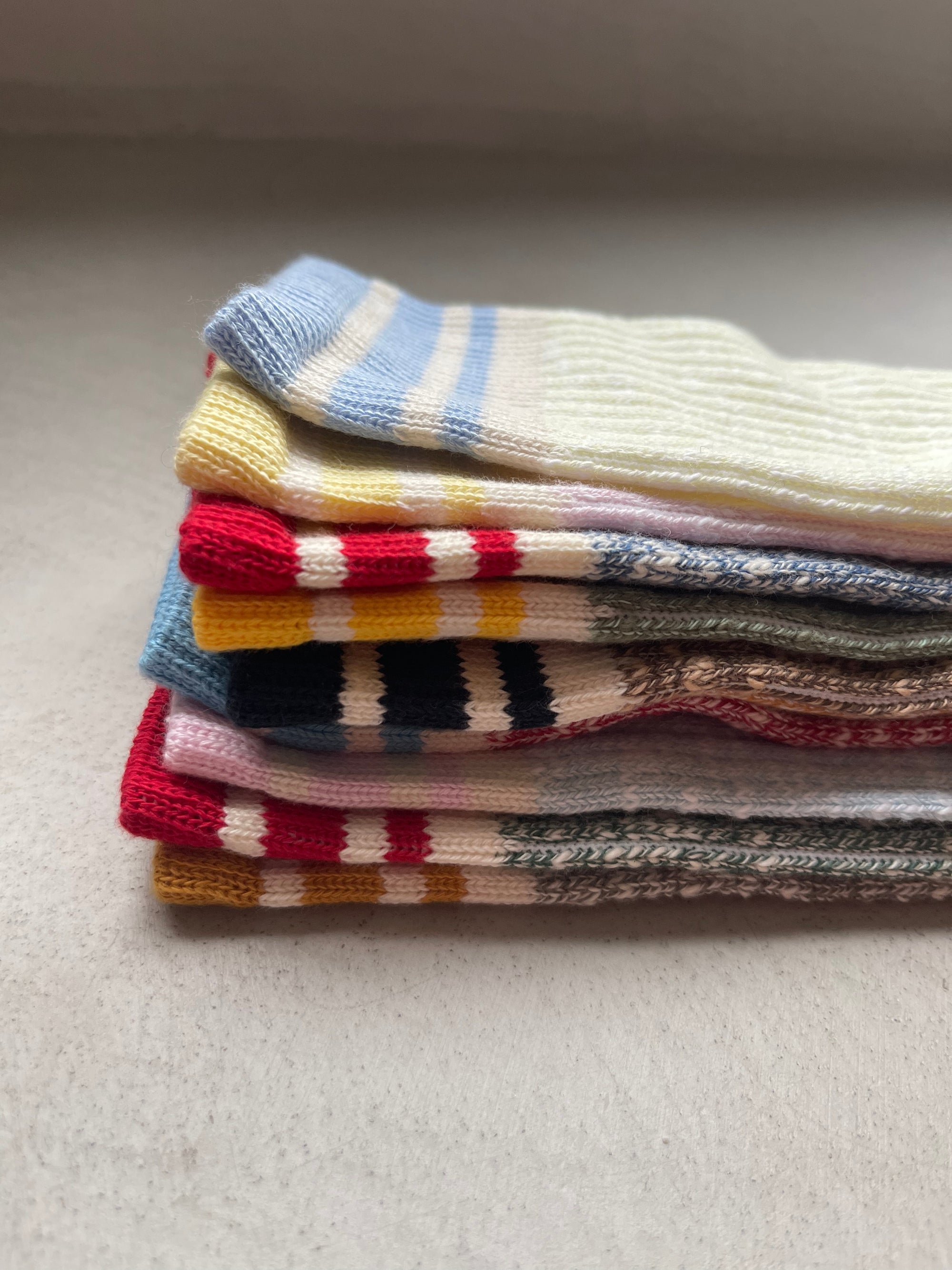 A close up shot of the tops of warm cotton slub socks by Ivy Ellis